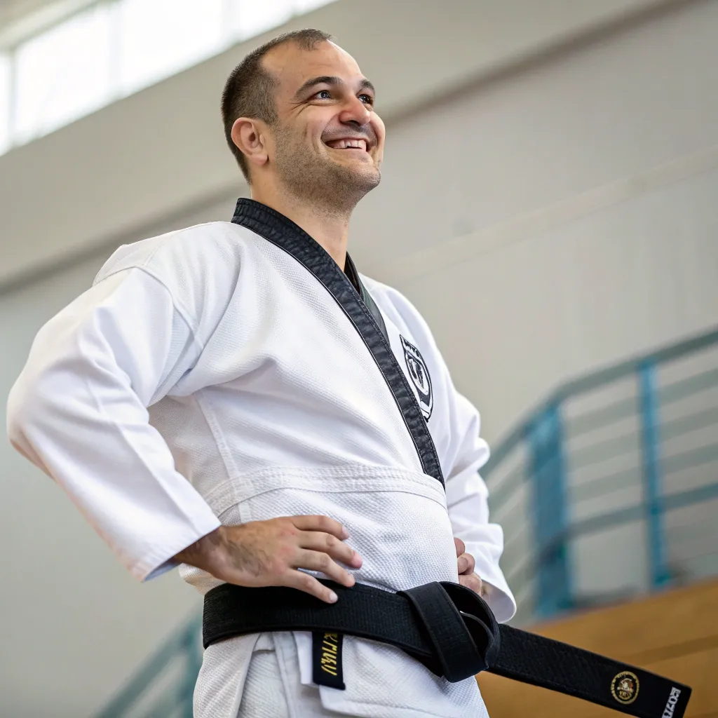 John proudly wearing his black belt